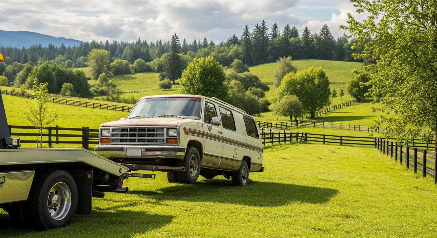 Old vehicle being removed from a Campbell Valley South Langley estate