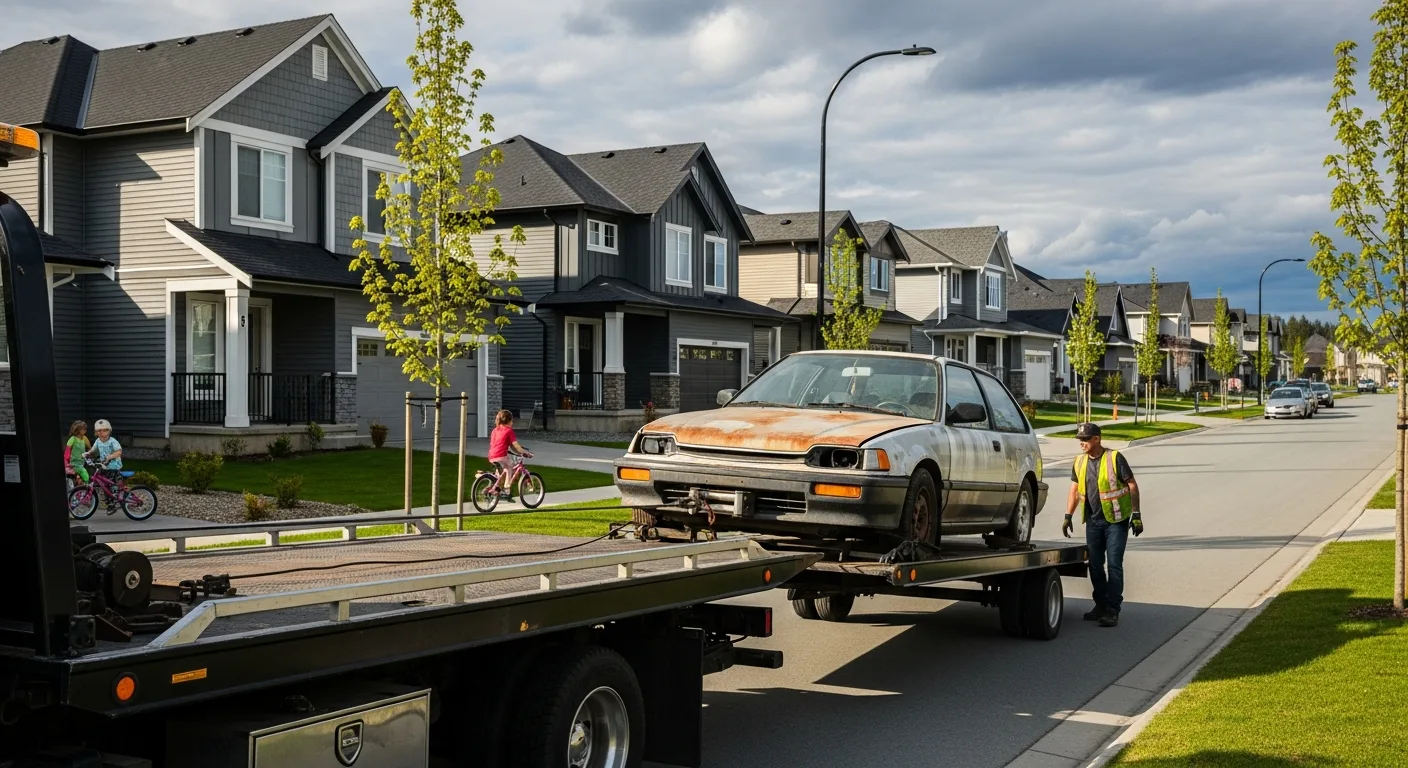 Junk car pickup from a Willoughby Langley BC residential street