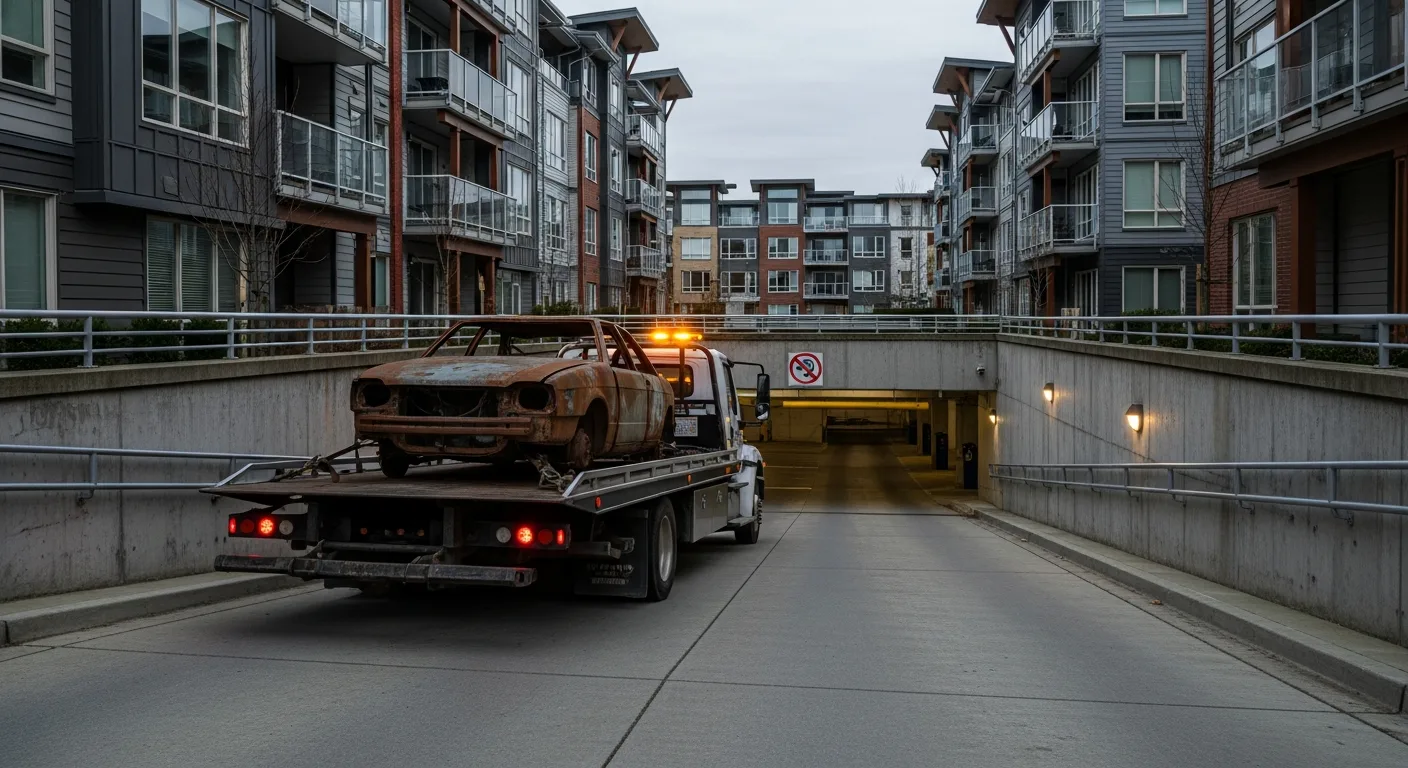 Scrap car removal from a Willoughby Heights Langley BC condo parkade