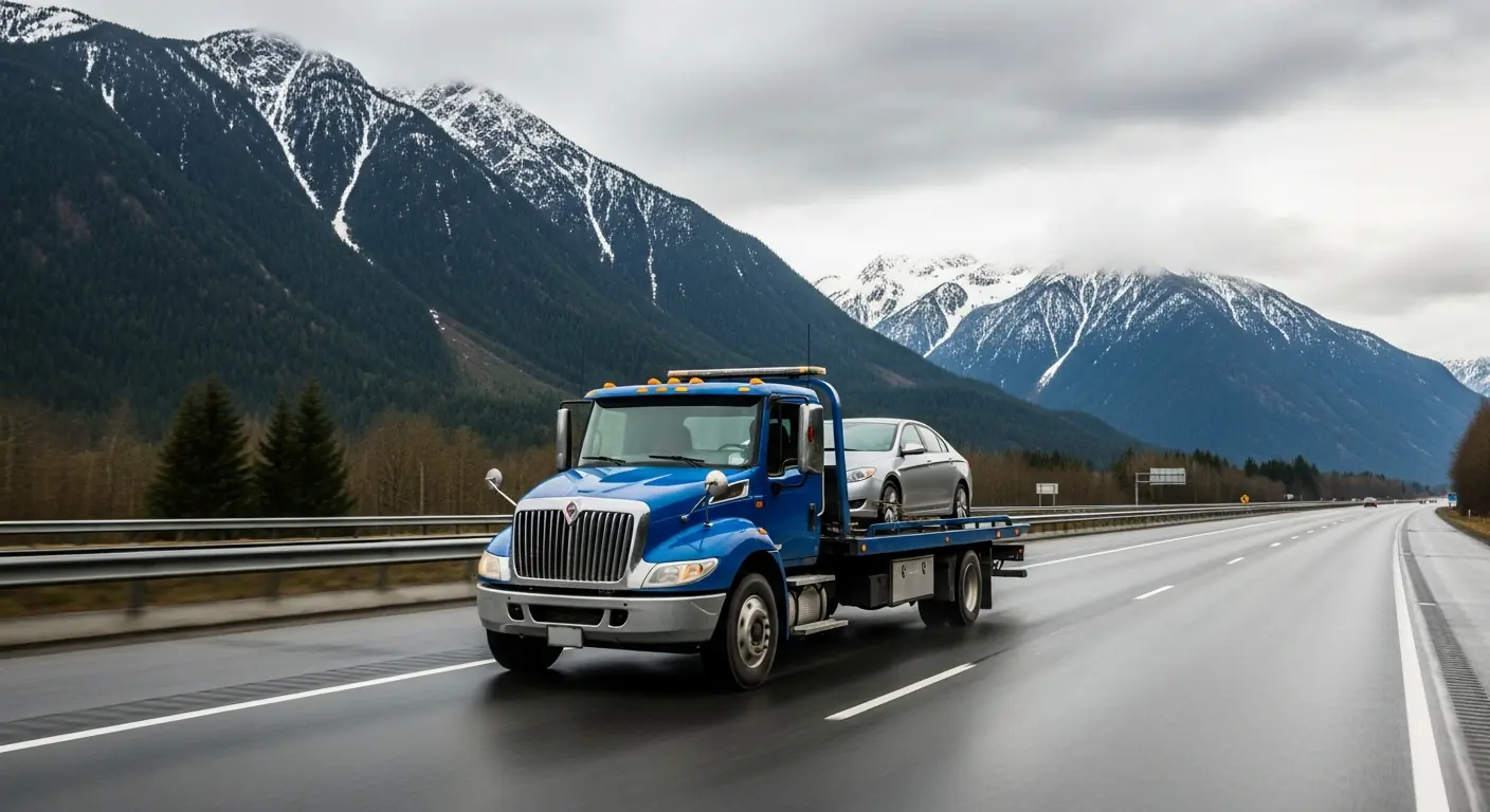 Scrap car removal tow truck driving through the Fraser Valley BC serving 20 communities
