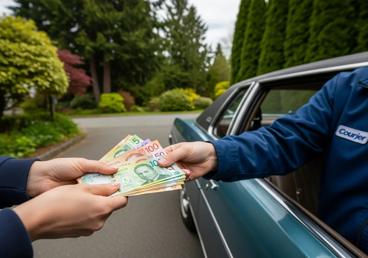Cash being paid on the spot for a scrap vehicle removal in BC